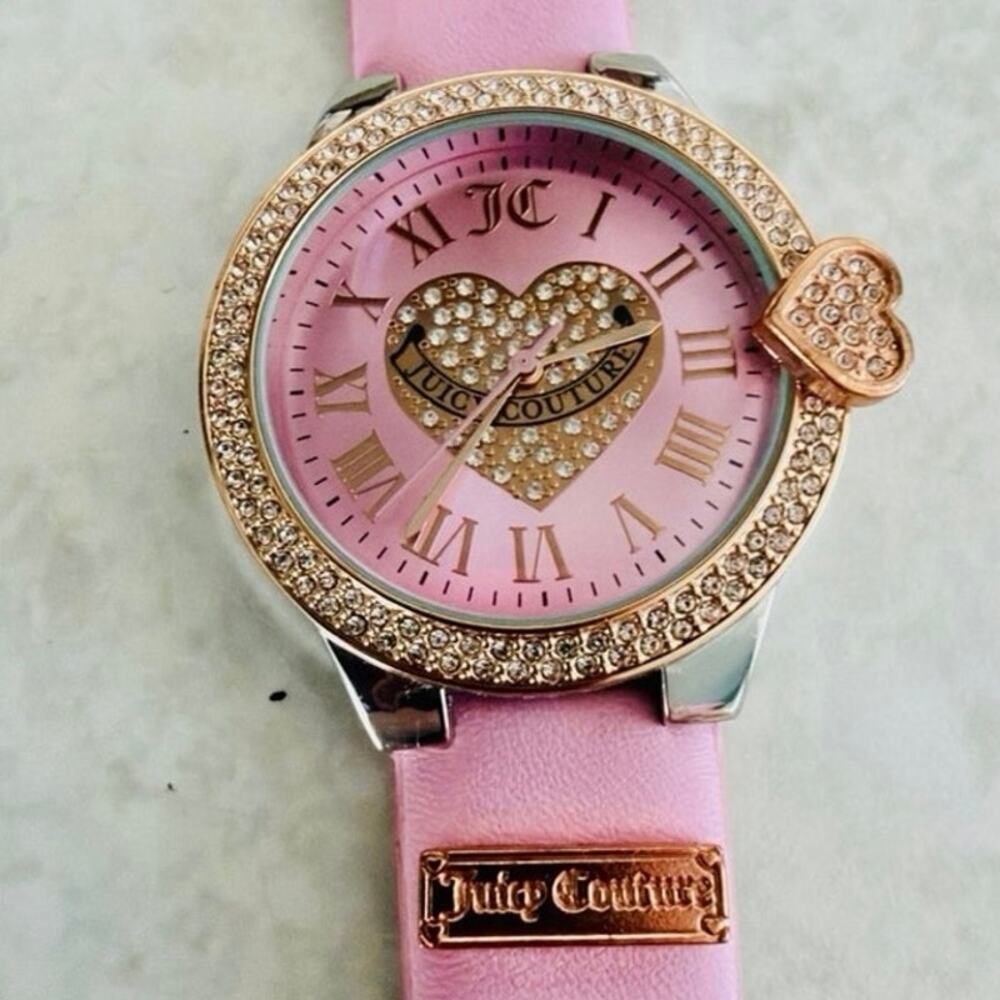 Juicy Couture Pink Rhinestone Heart Watch Womens Y2K McBling Barbiecore Coquette